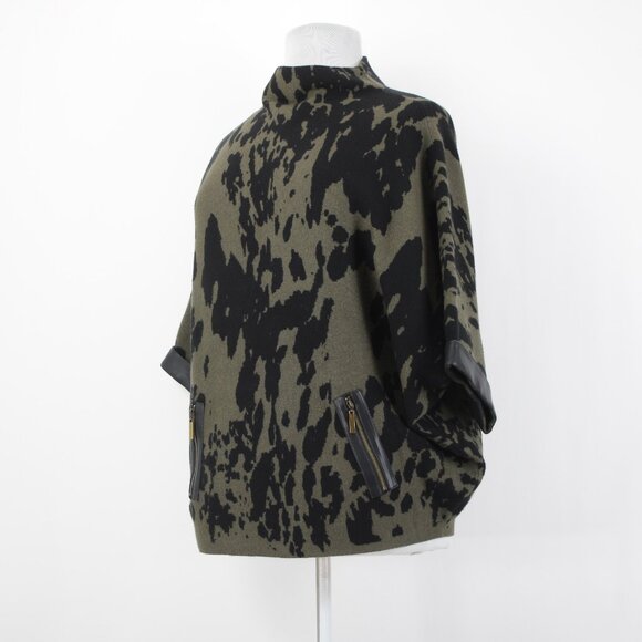 Joseph Ribkoff Top Sz XL Black Olive Green Faux Leather Trim Viscose Rayon Top - Picture 3 of 11